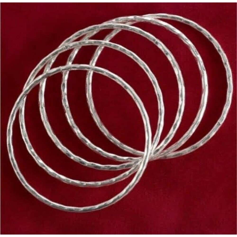 Los Angeles Boutique Stainless Steel Silver Tone 5 pcs Hammered Bangle Bracelet